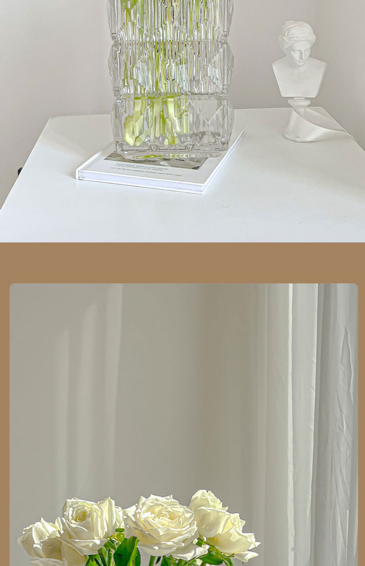 Vase ornaments, living room flower arrangements, high-end and light luxury, transparent glass, high-end hydroponic fresh flowers, roses, ins style pic 21