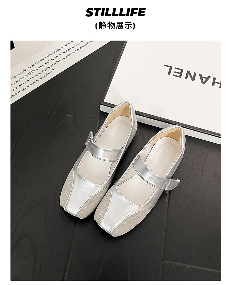 现货小银鞋浅口平跟芭蕾鞋中跟小方头单鞋慵懒风韩系复古德训鞋女详情23
