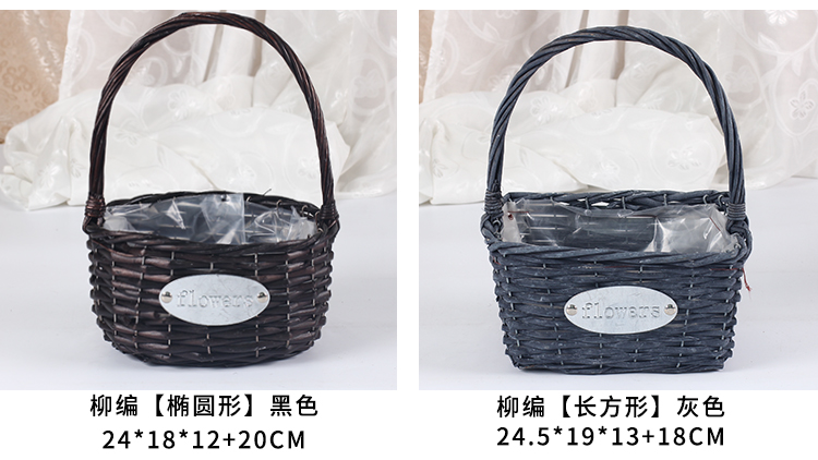 手提花篮藤编草编柳编手工编织插花小玫瑰鲜花干花花童婚礼婚庆详情9