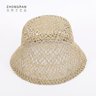 Summer beach hat for women wearing straw hats, Japanese fashion, trendy paper hat, casual monofilament, perforated, breathable and versatile woven straw hat pic 1