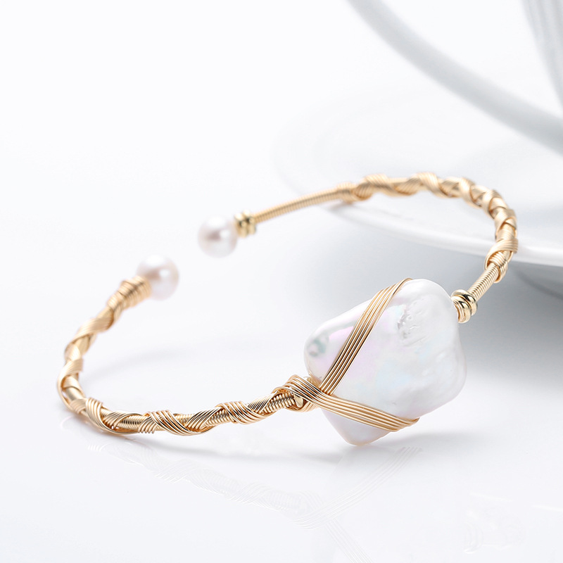 Natural freshwater pearl bracelet, 14K gold-plated, cross-wound, small square brand Baroque pearl bracelet for women pic 15
