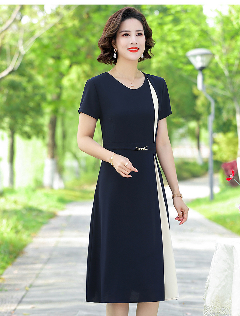 妈妈装夏季连衣裙40岁50中老年短袖女洋气裙子修身中年人薄款长裙详情29