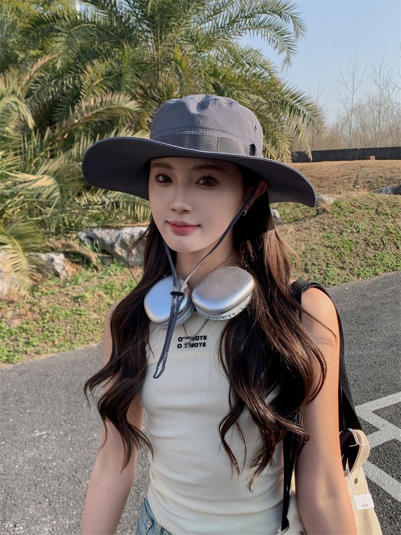 新款防晒帽子夏季女士大沿防紫外线渔夫帽户外男士钓鱼遮阳护颈帽详情14