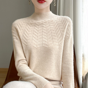 肌肤感100%羊毛一线成衣无缝秋冬新短款女半高领宽松打底针织毛衣详情21