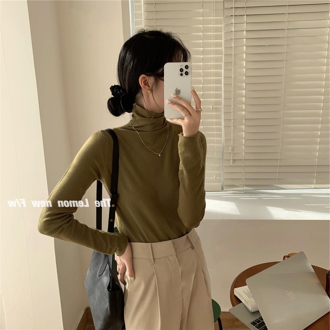 秋冬新款女装高领卷边打底衫糖果色修身保暖基础款仿羊绒衫毛衣女详情18