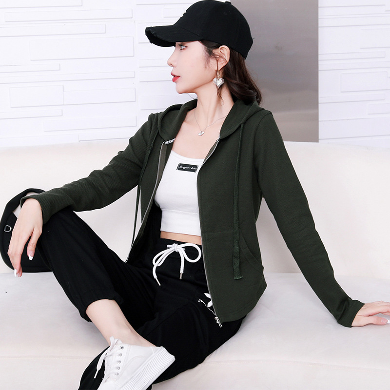 Early spring pure cotton fashionable casual set for women, loose, sporty and slimming straight-leg high-waisted wide-leg pants, zipper hooded jacket pic 70