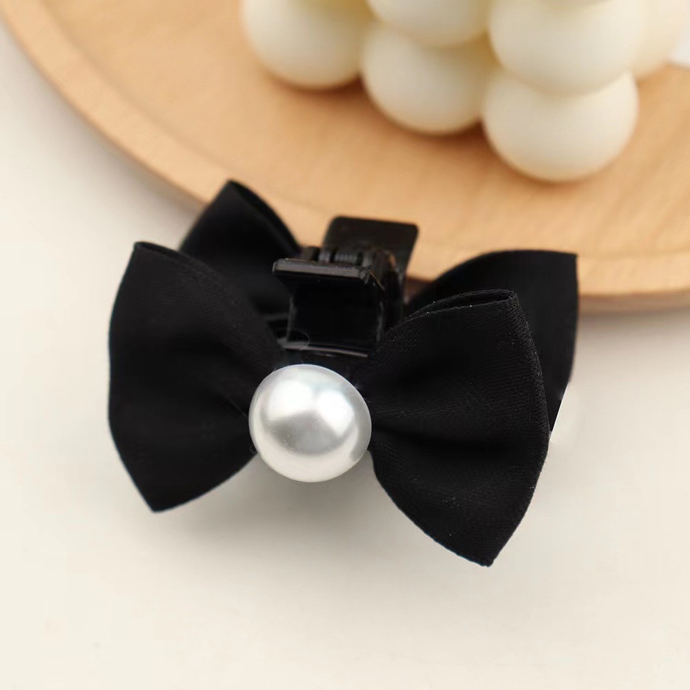 小号蝴蝶结抓夹公主头珍珠发夹女黑色侧边刘海加顶夹发卡夹子头饰详情13