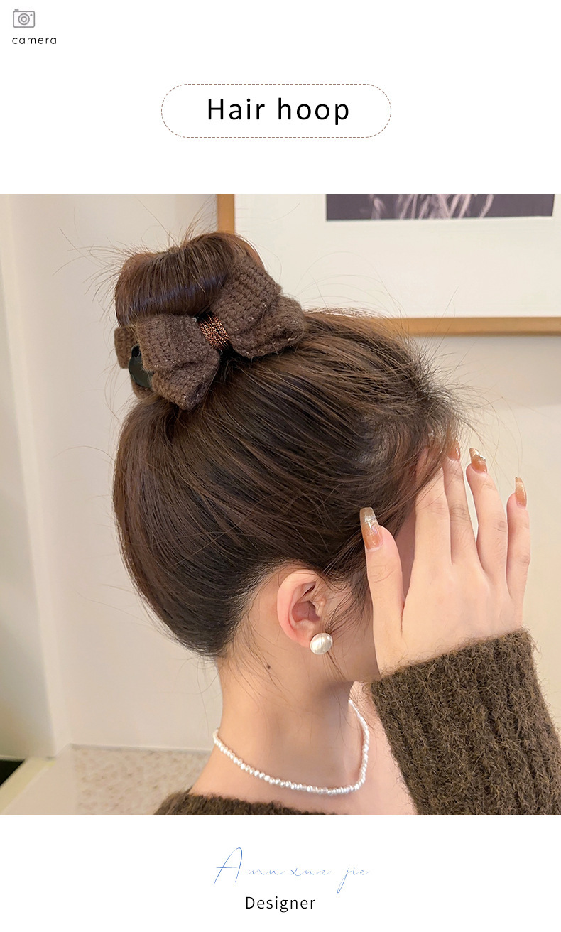 国潮系列丸子头的发饰秋冬蝴蝶结抓夹针织夹子扎高马尾女款后脑勺发夹详情1