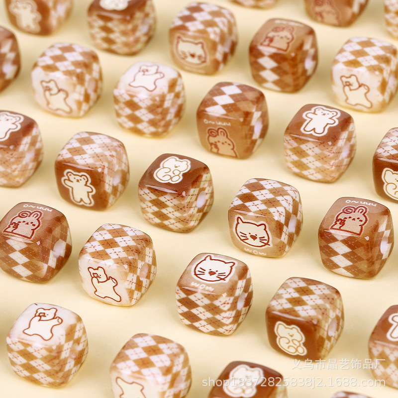 Cartoon grid bear, square beaded, perforated acrylic diy jewelry, bracelet, mobile phone chain, hair tie, hair accessory pic 6