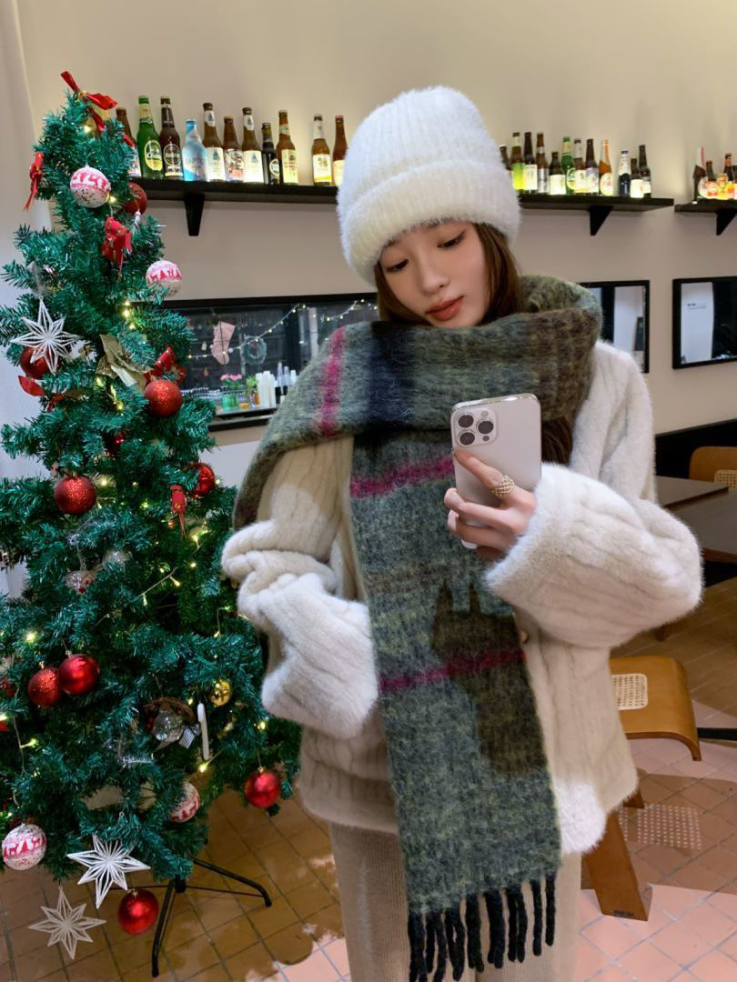 2024秋冬季新款高级感格纹大围巾女韩版学生百搭披肩拼色保暖围脖详情13