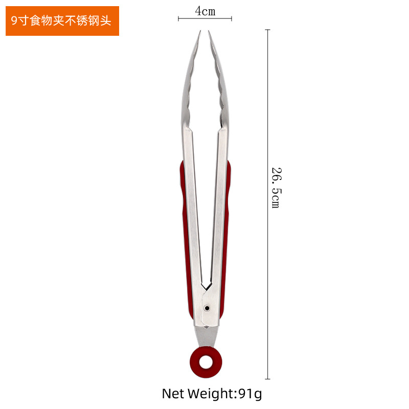 Thickened stainless steel food tongs, BBQ grill tongs, 9-inch baked food bread tongs, stainless steel steak tongs pic 2