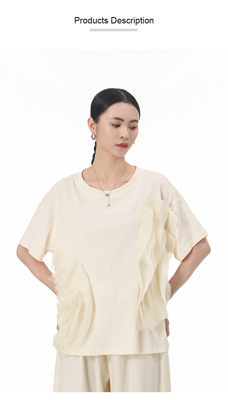 大码女装2025夏新宽松纱网拼接纯棉短袖T恤气质韩版显瘦上衣68852详情1