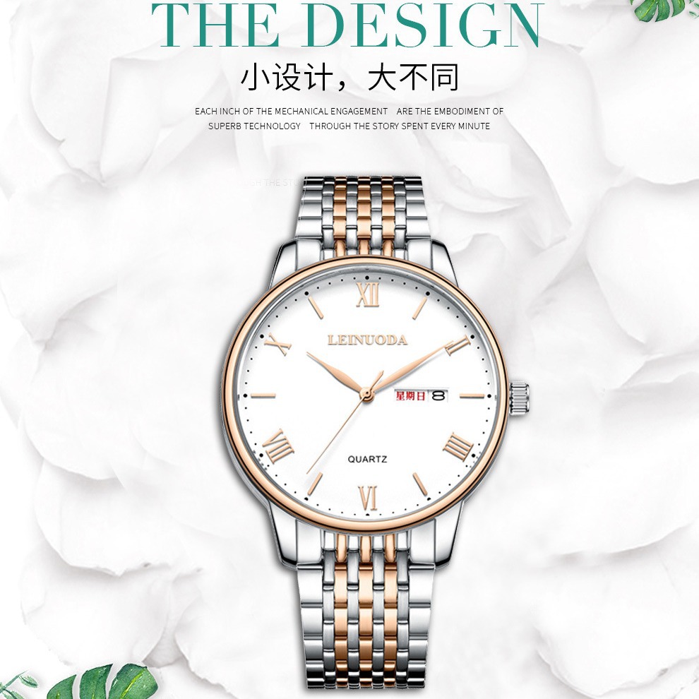 源头厂家男士单日历手表简约刻度石英表时尚防水夜光实心钢带腕表详情5