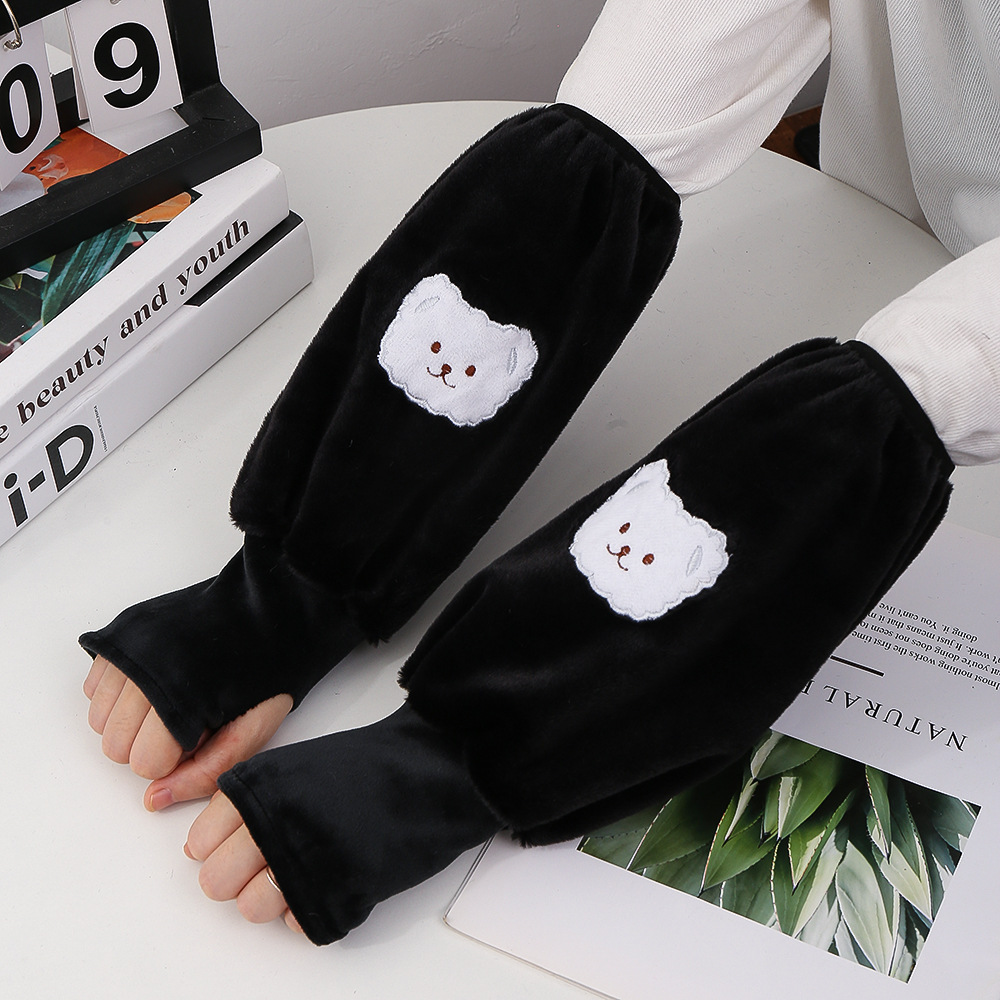Cute warm hand sleeves for women, long work anti-dirt sleeves, student sleeves, winter two-in-one plush gloves sleeves pic 19