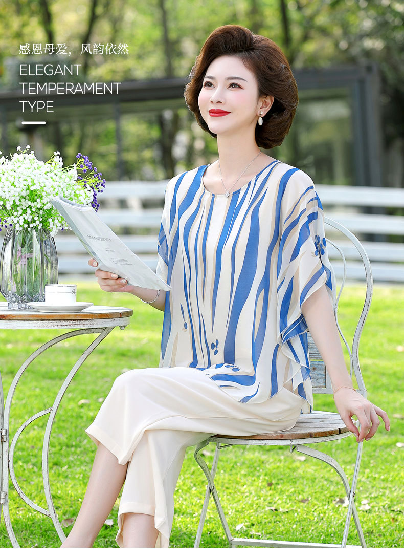 中年妈妈夏装短袖女套装中老年人两件套胖妈妈大码洋气2024新款详情1
