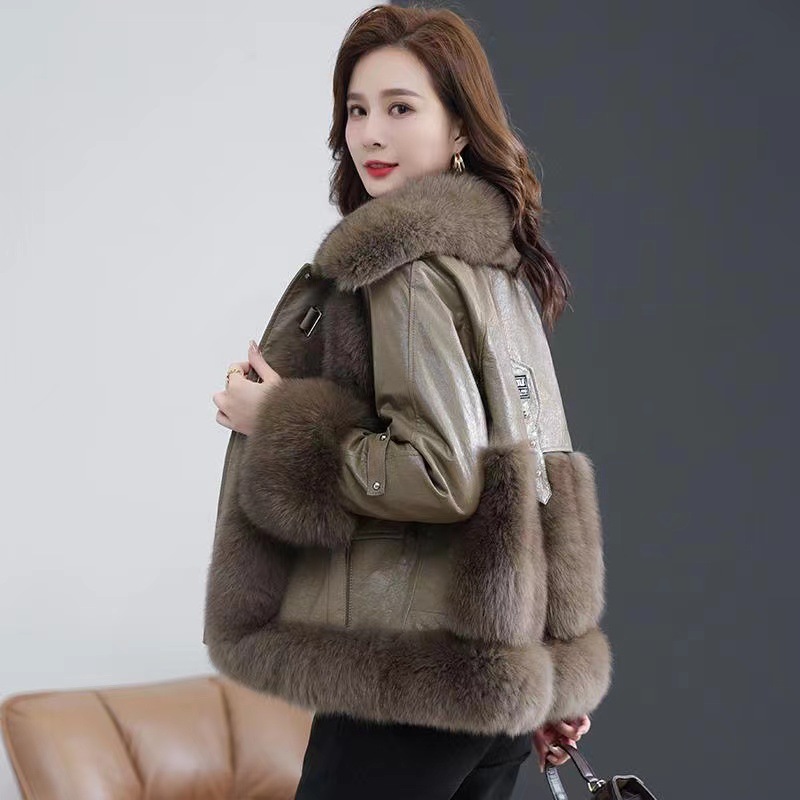New Haining faux fox fur coat for women, short faux leather jacket, faux sheepskin and faux down jacket pic 6