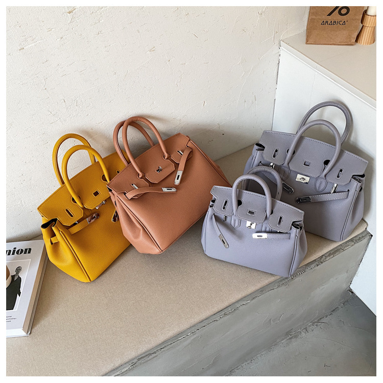 Lychee pattern platinum bag 2021 new style Kelly bag for brides, wedding bags and women, large capacity hand-held bag, shoulder crossbody, soft surface pic 52