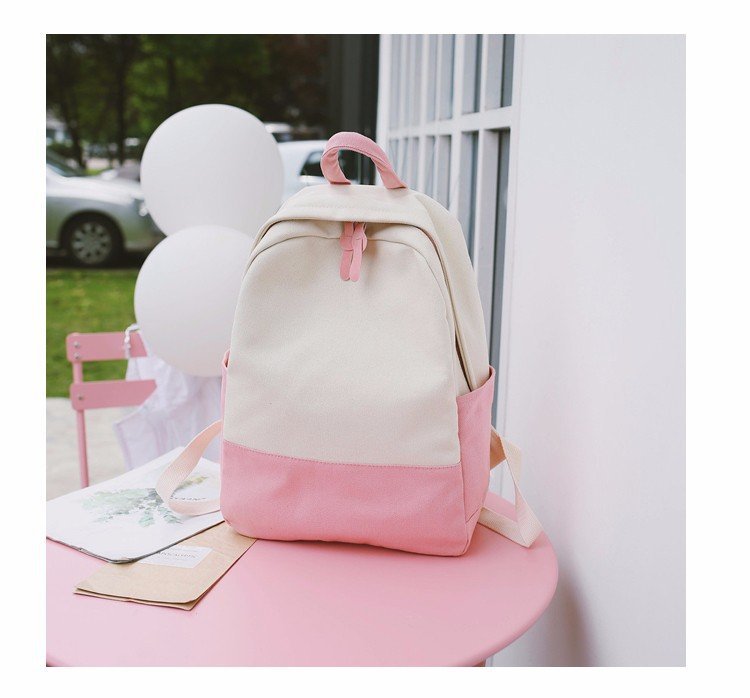 Factory wholesale of college-style, fresh, artistic, simple and versatile canvas backpacks, color-matched schoolbags for middle school best friends pic 34