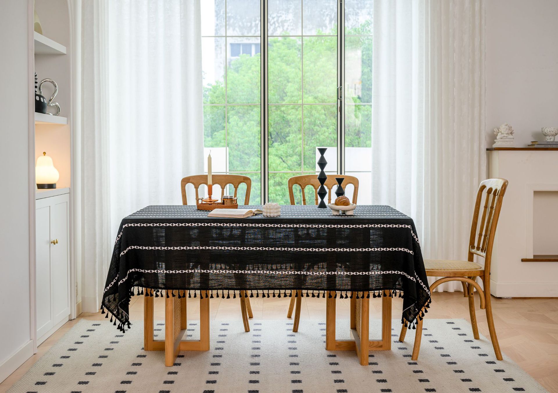 Cross-border three-dimensional embroidered striped tablecloth, popular black solid color, white cotton and linen tablecloth cover, fabric outdoor party pic 28