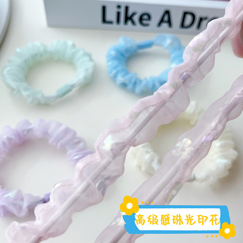 印花小肠发圈高级感少女马尾皮筋超仙网纱头绳清新糖果色发绳森系详情3