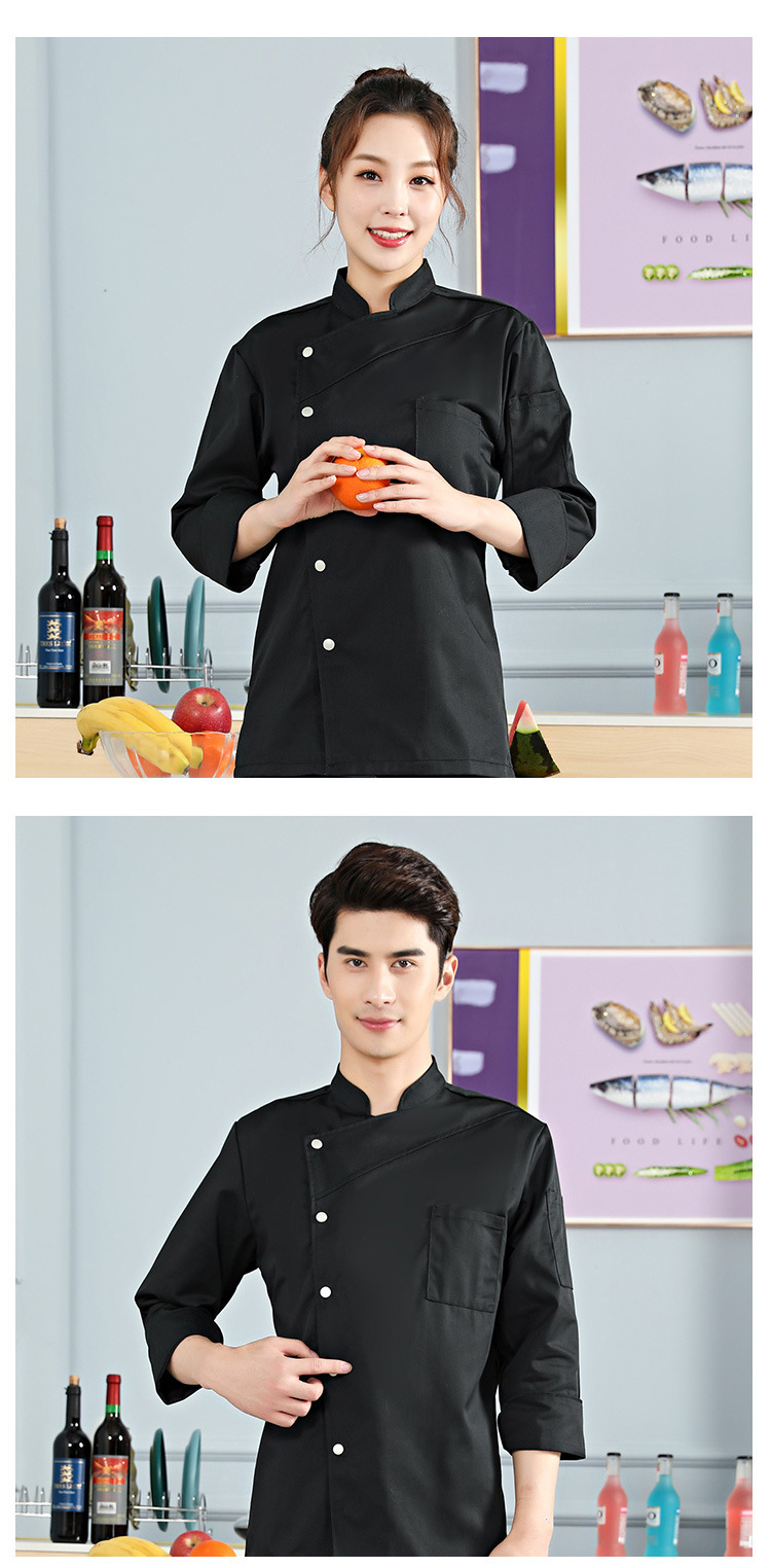 酒店厨师工作服男女长袖短袖秋冬款后厨房烘焙厨师服套装印字LOGO详情11