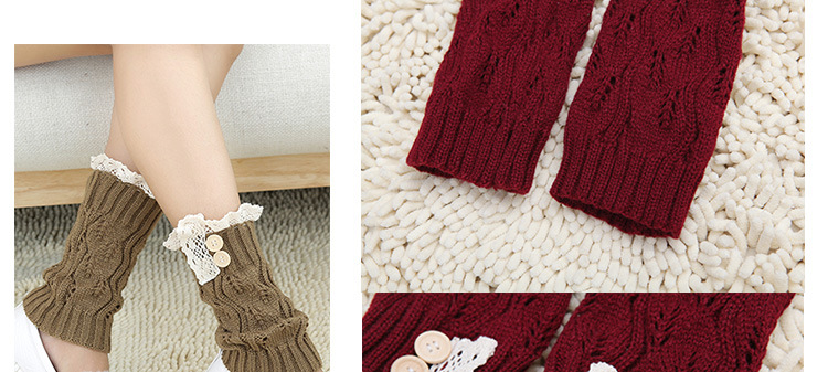 Korean knitted warm leg guards for autumn and winter, sweet solid color lace cutout leg covers, loose button ankle boot covers pic 21