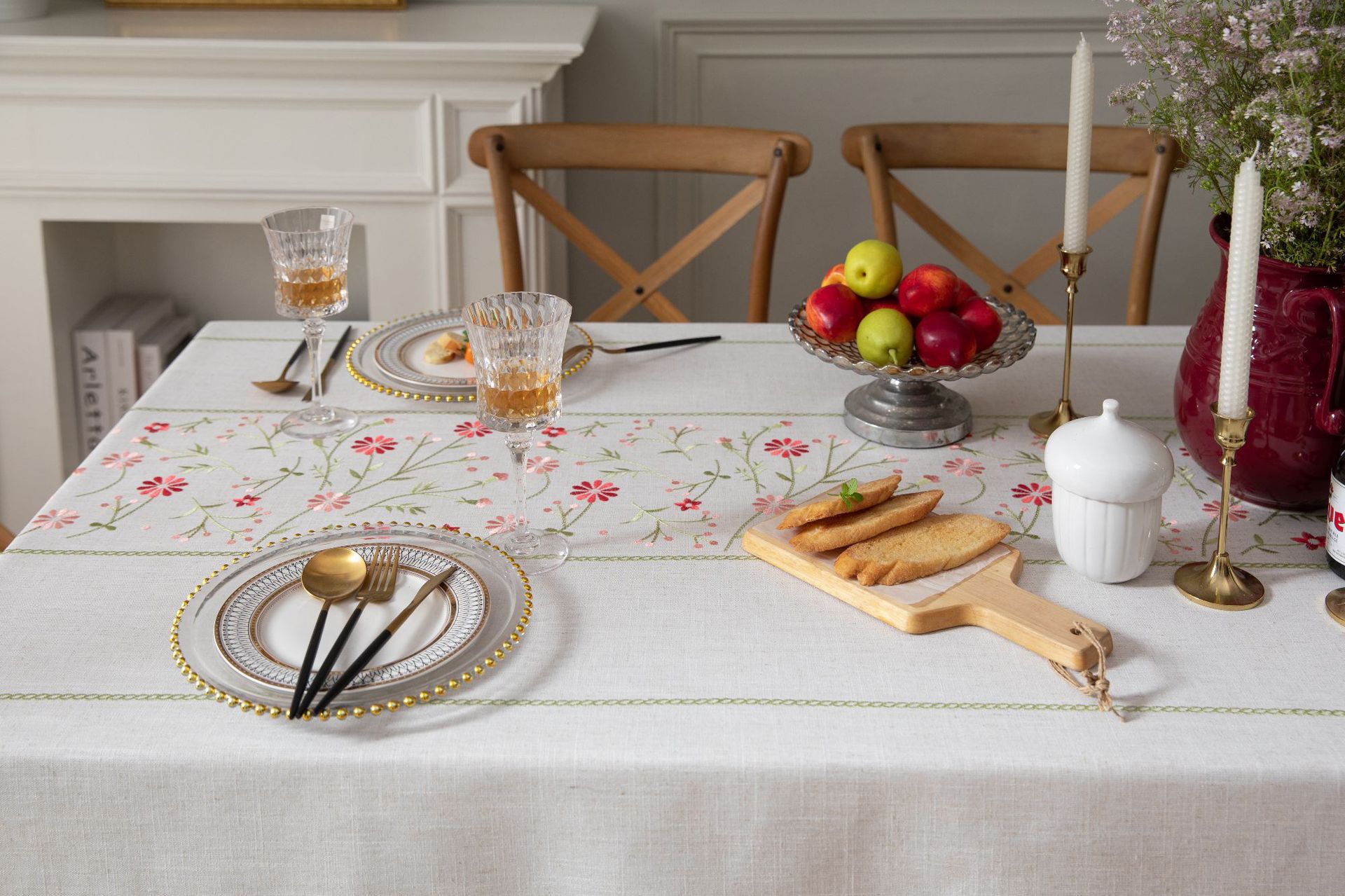 Cross-border plain thickened tablecloth, fresh white Japanese-embroidered flower Western tablecloth, party Japanese table mat pic 15