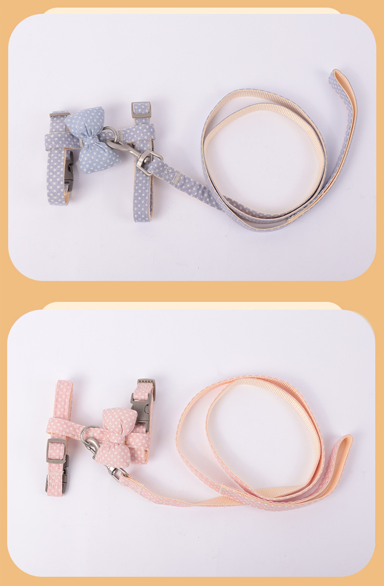 I-shaped cat chest and shoulder strap, pet cat chain, bow to prevent breaking free, cat walking leash when out pic 9