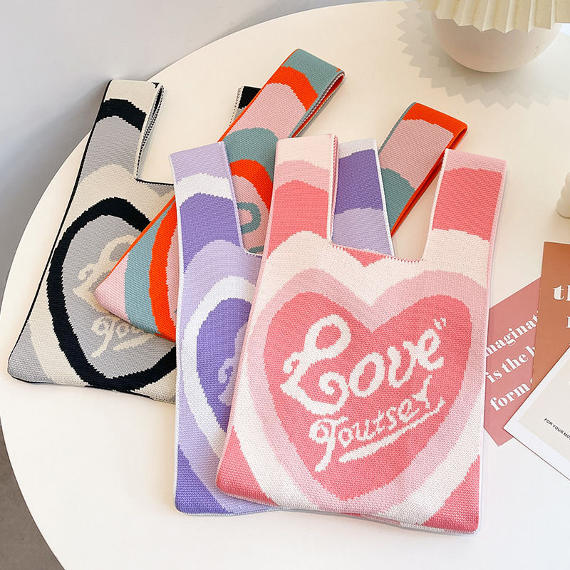 ins网红手提包女针织毛线水桶包日韩版百搭手拎休闲托特包盒饭袋详情7