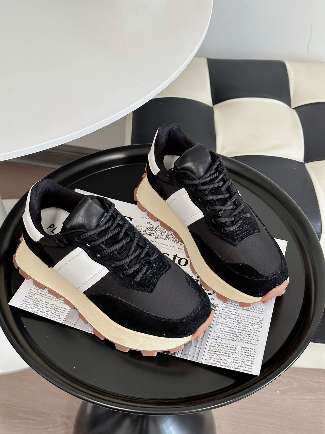 欧洲站2024春季新款时尚休闲百搭真皮复古厚底拼色系带运动鞋详情17