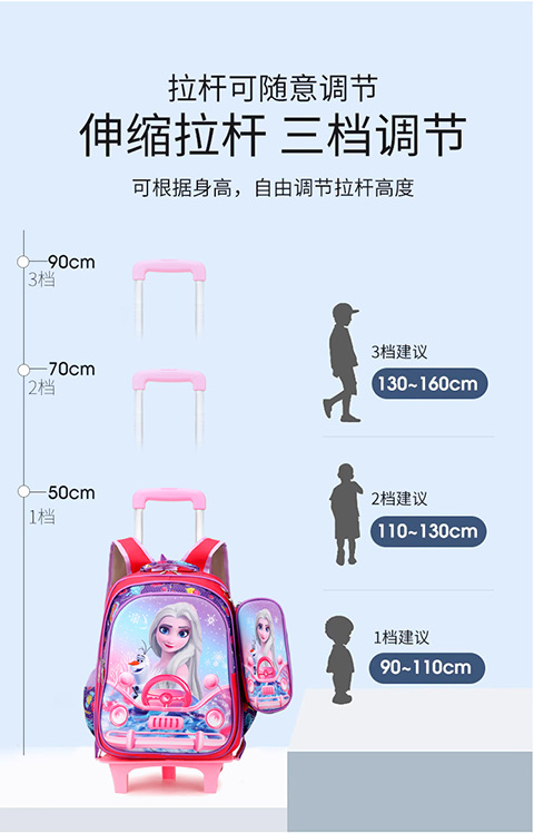 跨境小学生儿童书包三件套16寸3D男女童午餐包可拆卸拉杆双肩包详情8