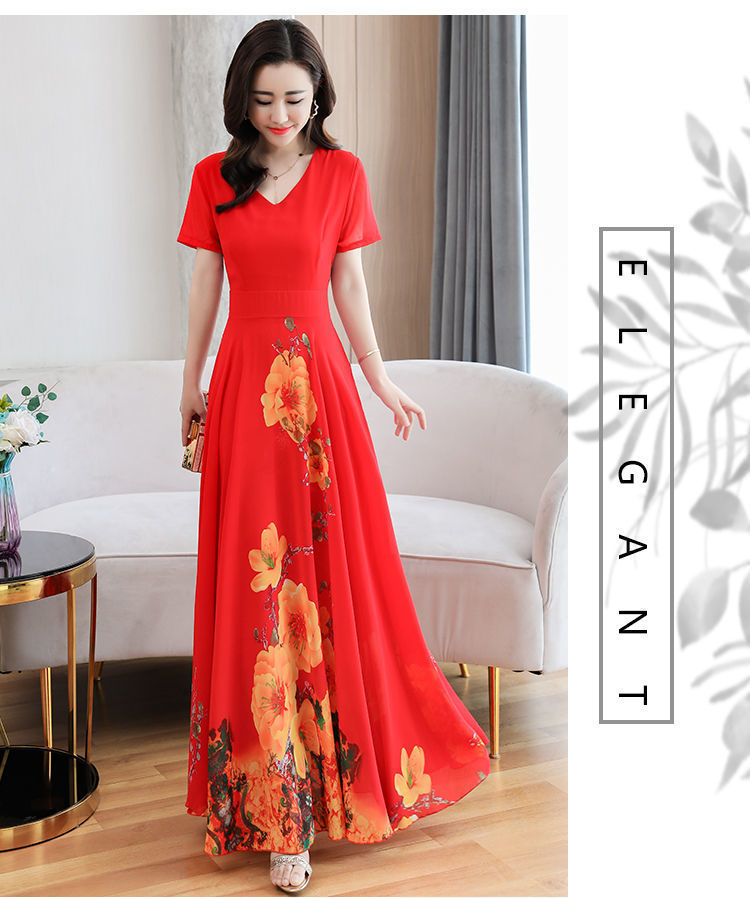 This is a new summer short-sleeved long dress for middle-aged and elderly mothers pic 13