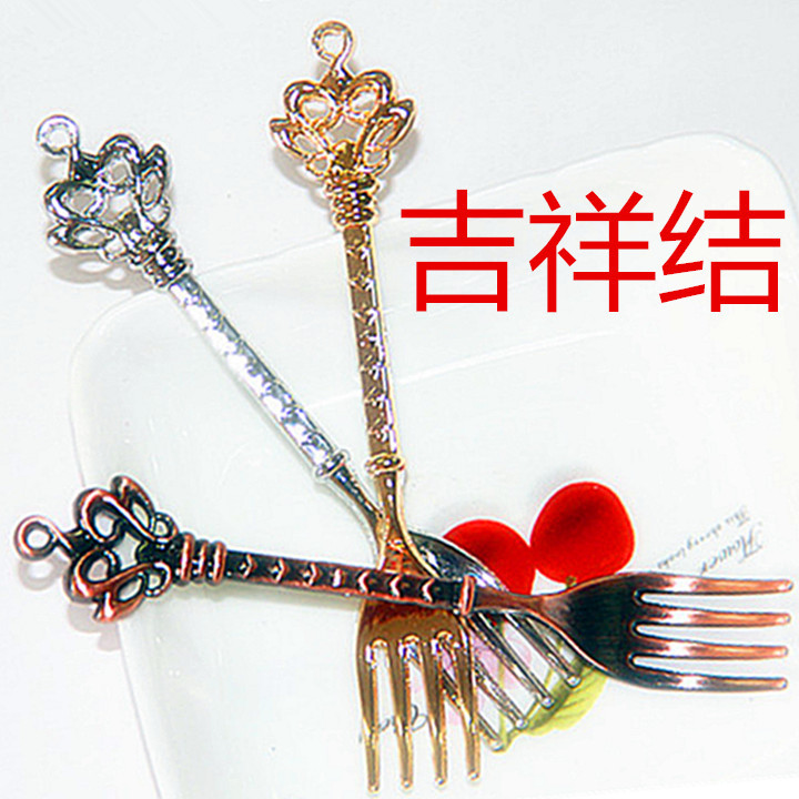 Retro crown fruit fork set in gold, silver and bronze colors, creative and fashionable 4-finger fork, retro fork, auspicious and lucky knot pic 6