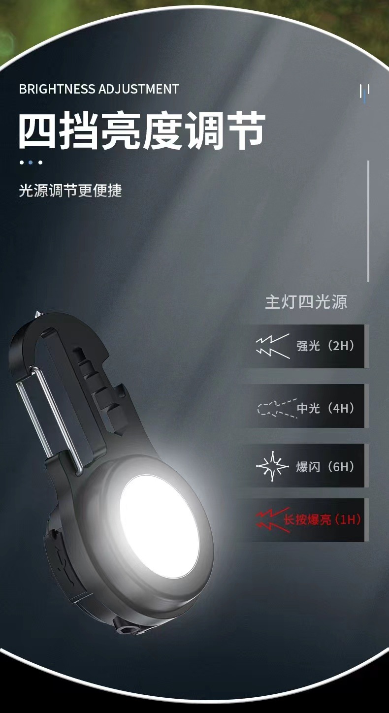 Cross-border Douyin 22 New Portable outdoor Camping multi-functional charging high-brightness COB work keychain light pic 8