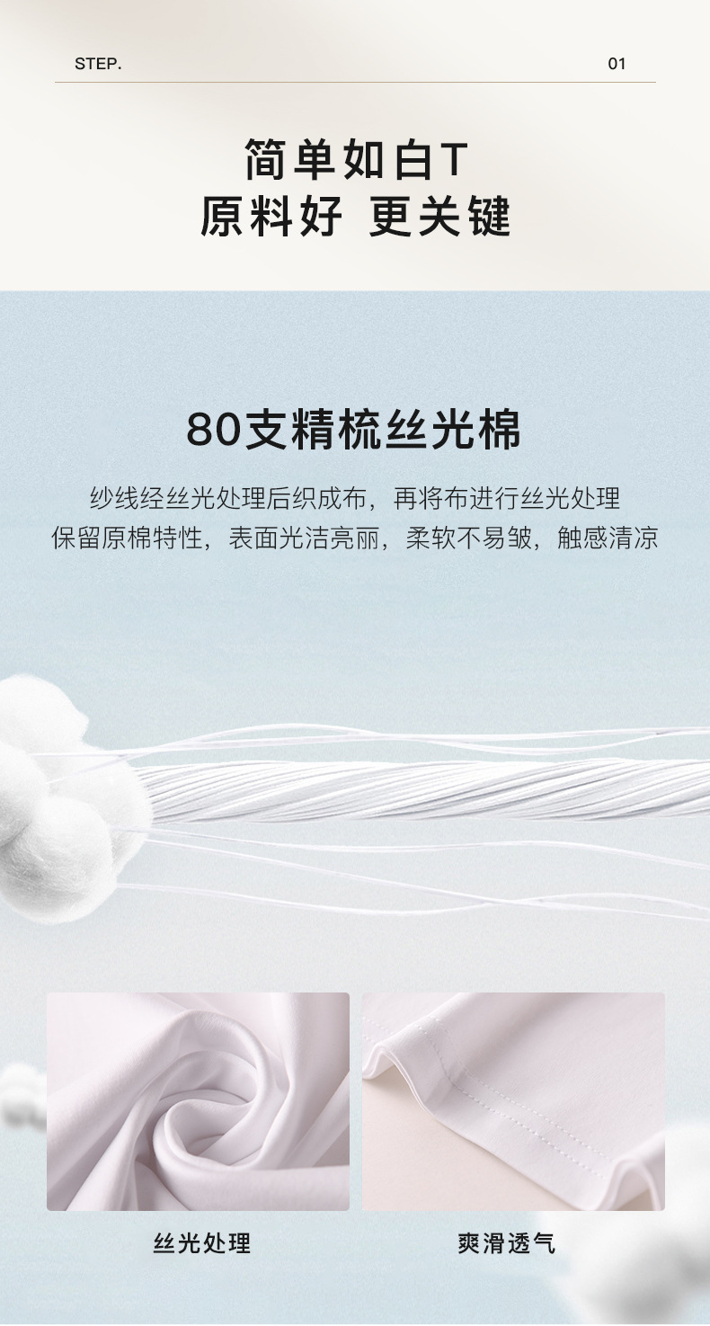 短袖t恤男女圆领V领2023夏季新疆长绒丝光棉纯白色打底衫大码半袖详情15