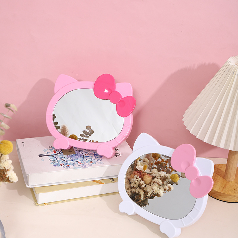 新款卡通可爱镜子家用Hello Kitty蝴蝶结少女心台式化妆镜详情6