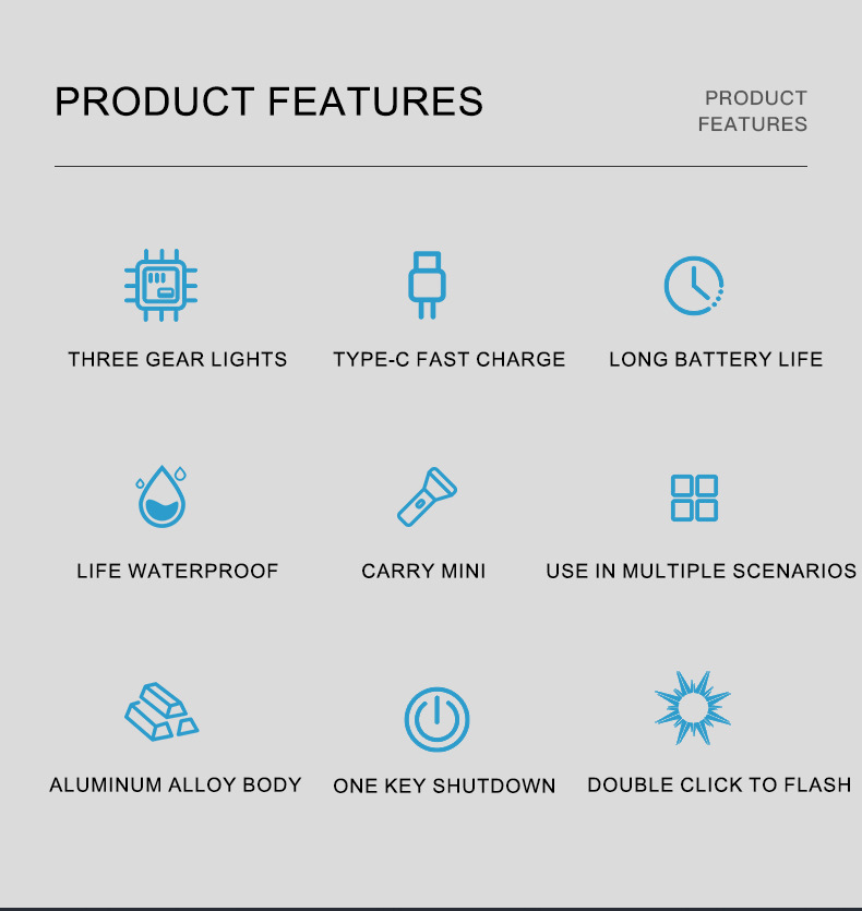 Wholesale of cross-border outdoor mini high-intensity flashlights, led rechargeable flashlights, high-intensity flashlights, hand-held flashlights pic 4