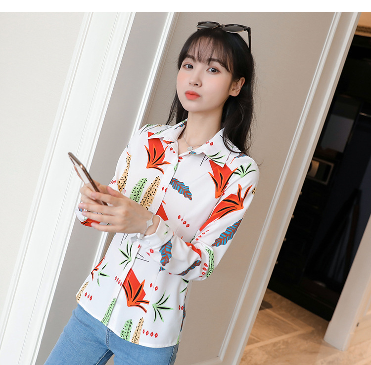 New spring and autumn Korean-style slim-fit shirt for women, long-sleeved printed striped trendy base layer, Hong Kong-style top for women pic 71
