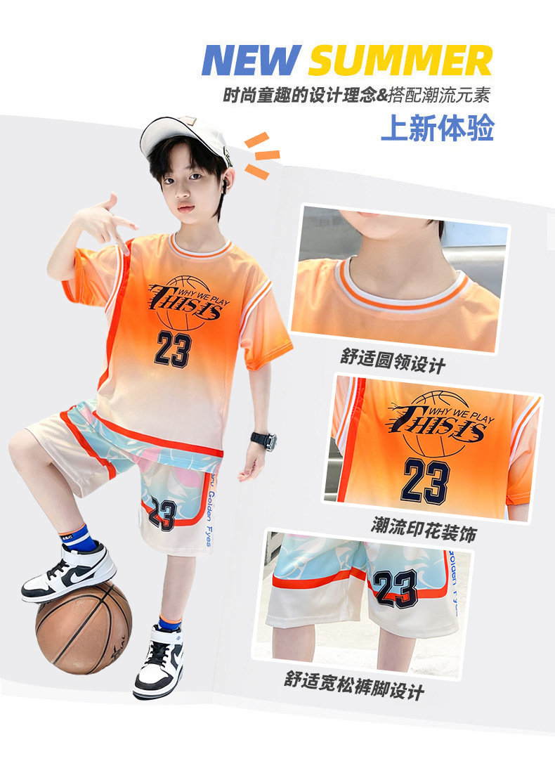 男童夏装球服篮球服速干套装男孩夏季中大童2023新款儿童运动球衣详情3