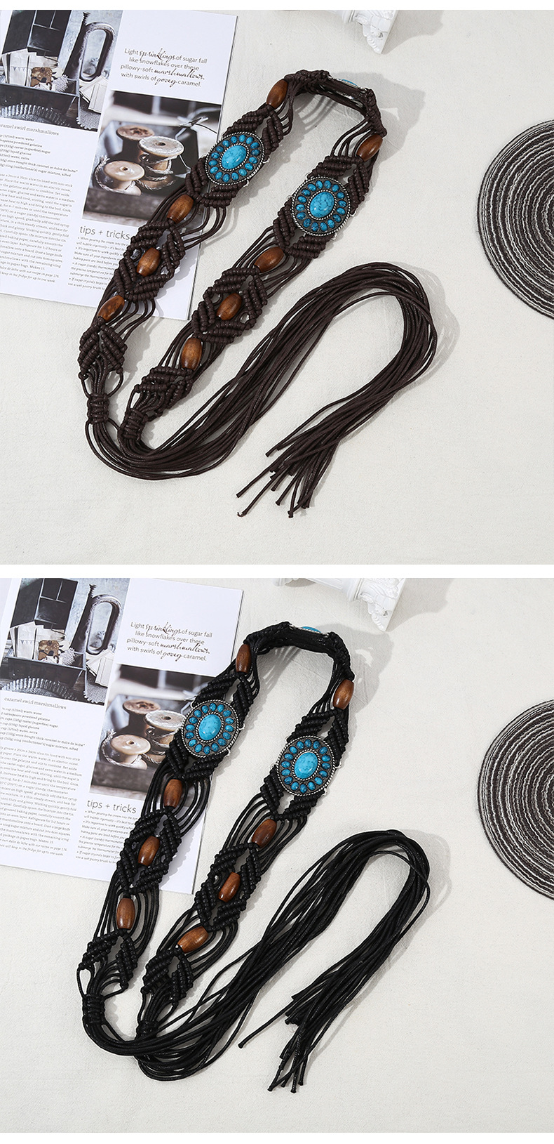民族风女皮带 亚克力松石编织款女腰带手工蜡绳木珠宝石编织腰链详情19