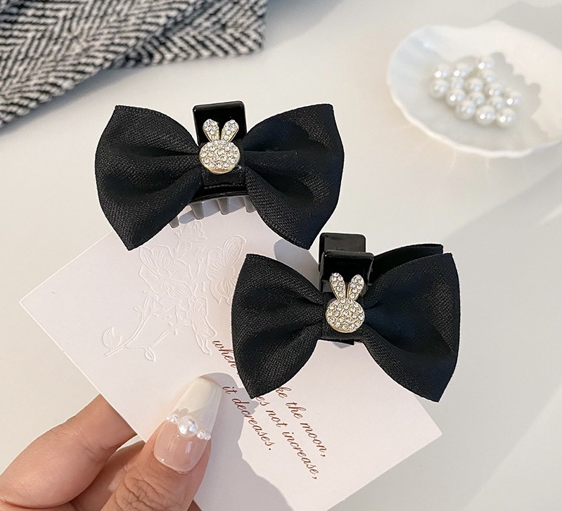 小号蝴蝶结抓夹公主头珍珠发夹女黑色侧边刘海加顶夹发卡夹子头饰详情7