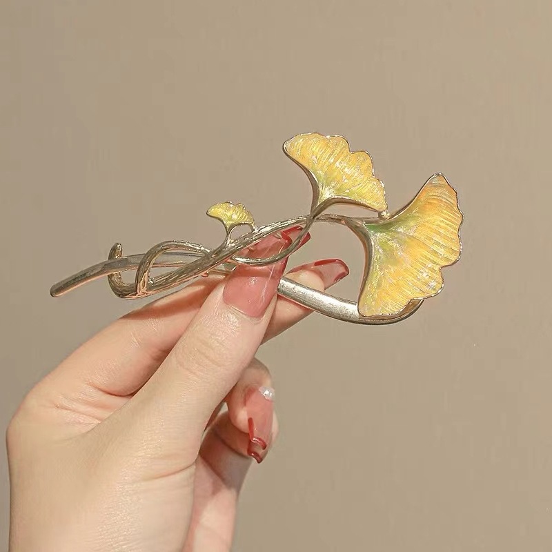 国潮系列新古风银杏叶一字夹发夹女后脑勺中国风一字夹高级感鲨鱼夹子头饰详情5