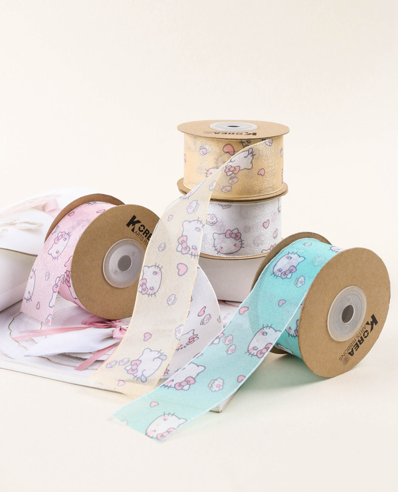 Cute Hello Kitty chiffon, printed webbing, DIY handmade hair accessories, flowers, gift packaging, clothing, bow accessories pic 6