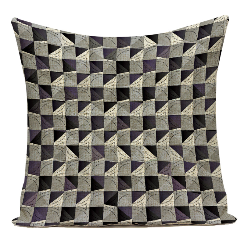Wavy checkered line geometric throw pillow, linen seat cushion, modern Chinese-style car backrest pic 8