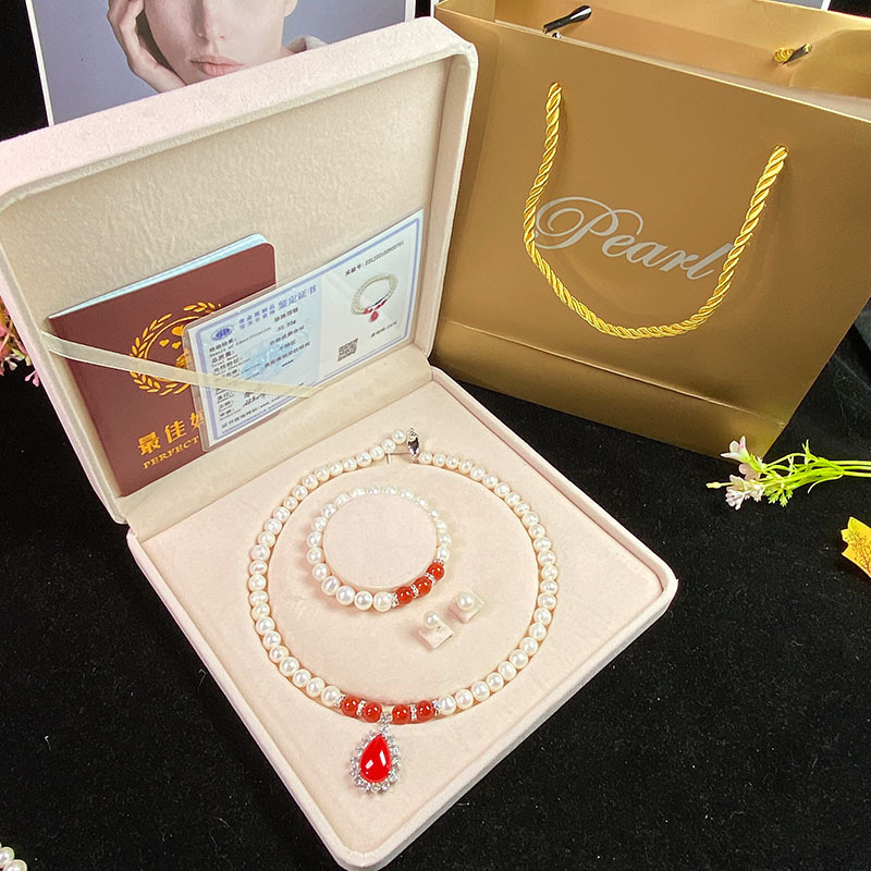 天然淡水珍珠项链绿玉髓吊坠白珍珠手链套装送妈妈婆婆母亲节批发详情37