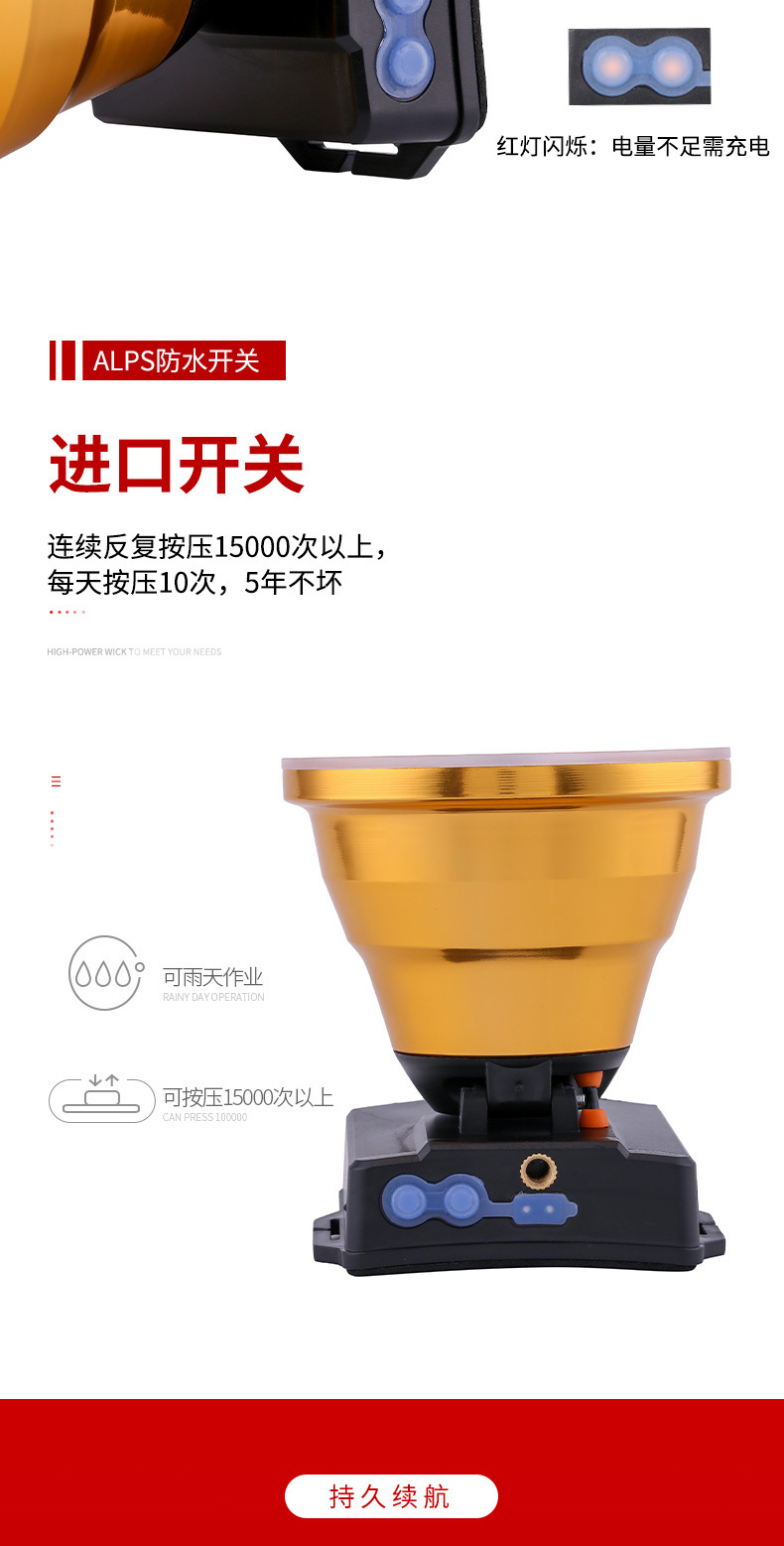 奇量奇亮品牌强光头灯远射充电大光斑长续航头灯夜钓捕鱼厂家批发详情17