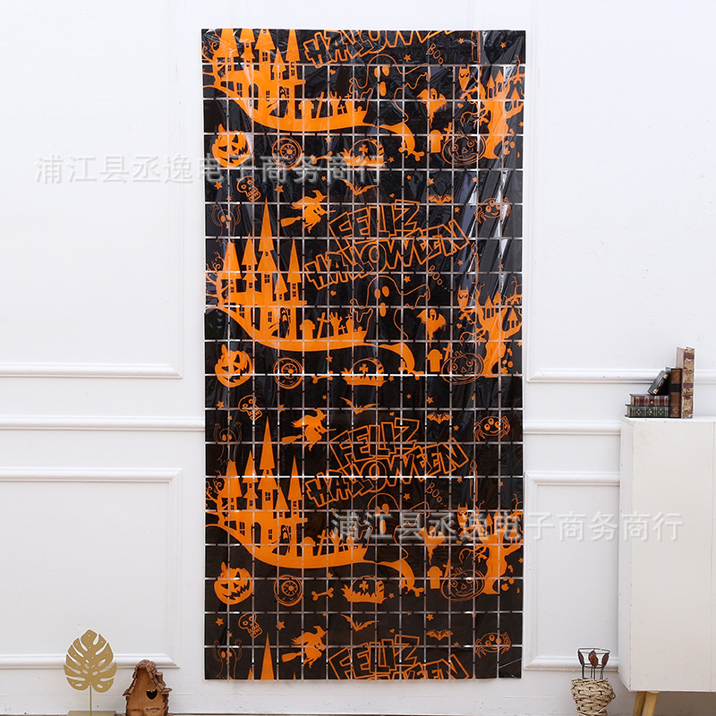 跨境新款万圣节南瓜幽灵骷髅城堡方块雨丝帘派对气氛布置装饰用品详情5