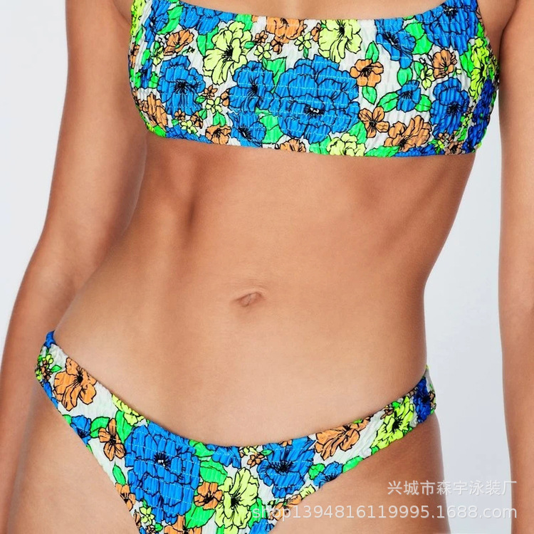 The 11-color INS triangular double-sided swimsuit with strapless and pleated designs from Europe and America has swept the new bikini style pic 76