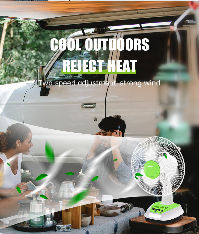 Energy-saving solar outdoor 16-inch portable AC/DC electric fan with built-in battery and emergency lighting bulb lamp pic 19