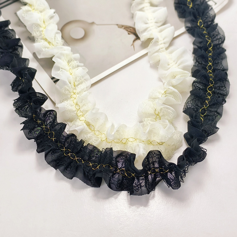 田园风蕾丝褶皱金丝线花边衣服领袖口装饰DIY手工娃娃雪纺辅料详情1